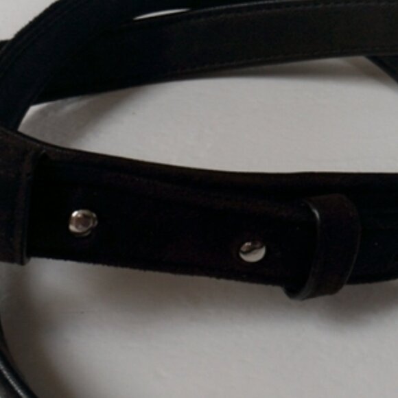 Black Suede/Velveteen-like Skinny Belt with Two Stud Closure System - Picture 4 of 6